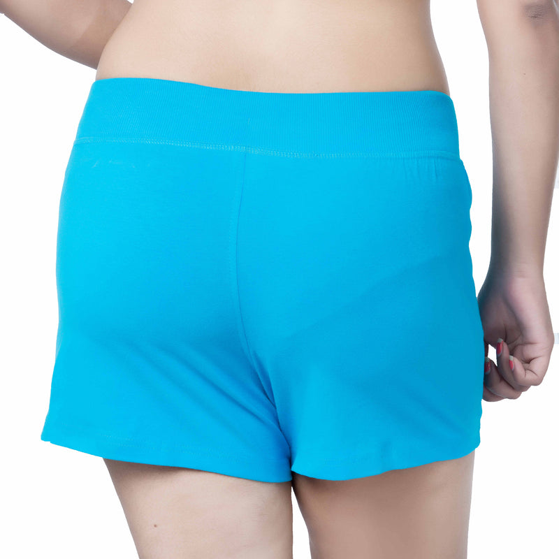 Womens Drawstring Cotton Shorts with Wide Ribbed Waistband