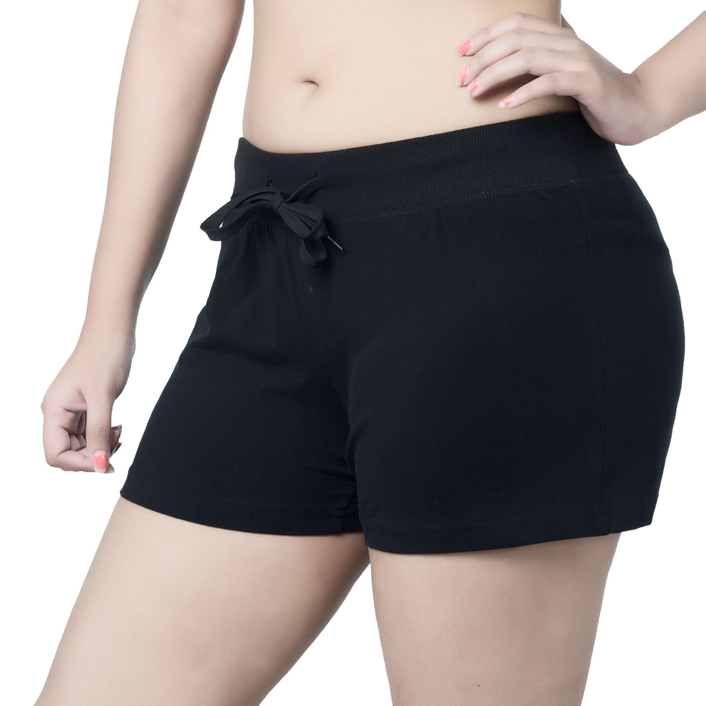 Womens Drawstring Ribbed Waistband Cotton Shorts – MaksActivewear