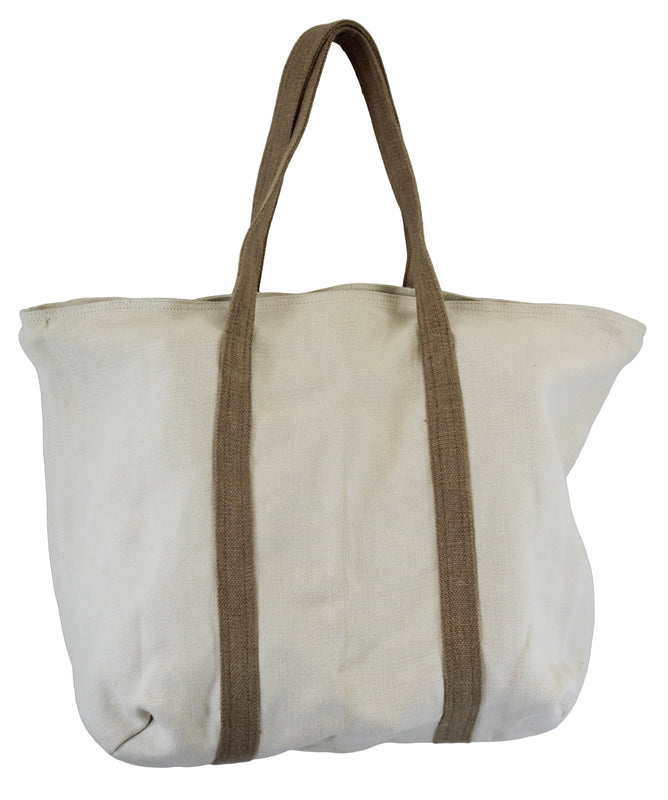 Women Oversized Jute Beach Travel Bag with Twill-Cotton Lining and Zipper Closure