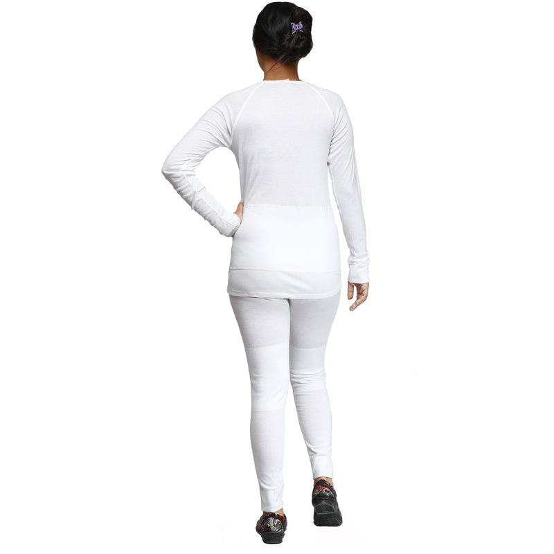 YWDJ Womens Thermal Underwear Sets Tight Round Neck Wool Thermal Underwear  Pure And Trousers Two-piece Set White L 