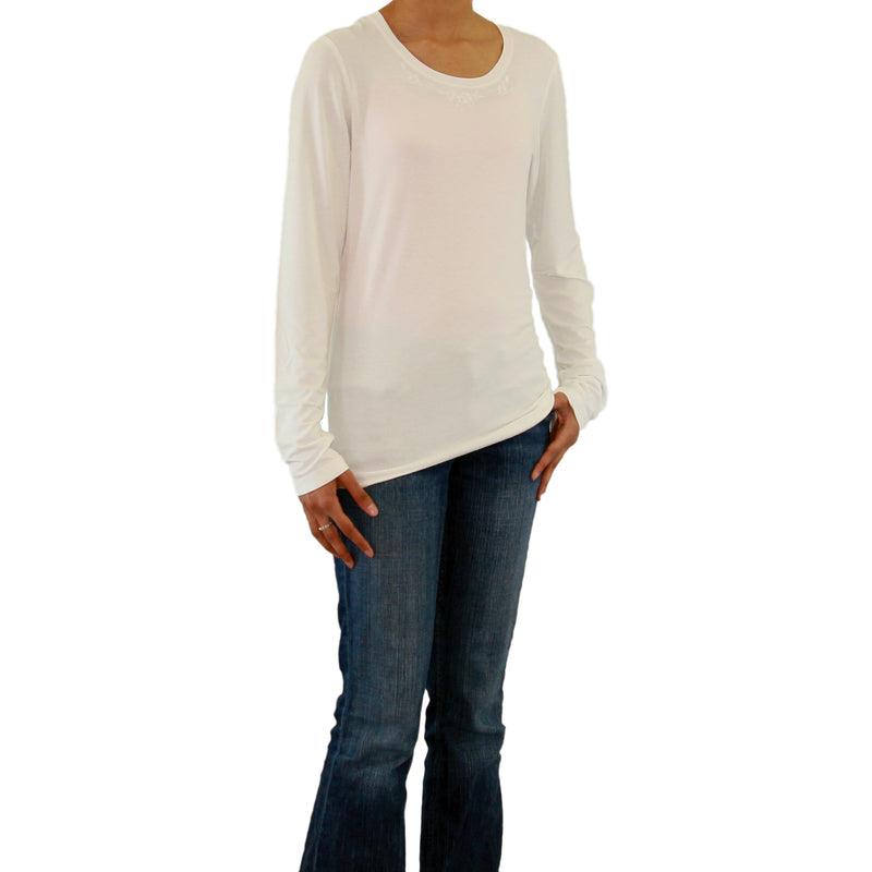 Womens Long Sleeve V-Neck T-Shirt with Embroidery