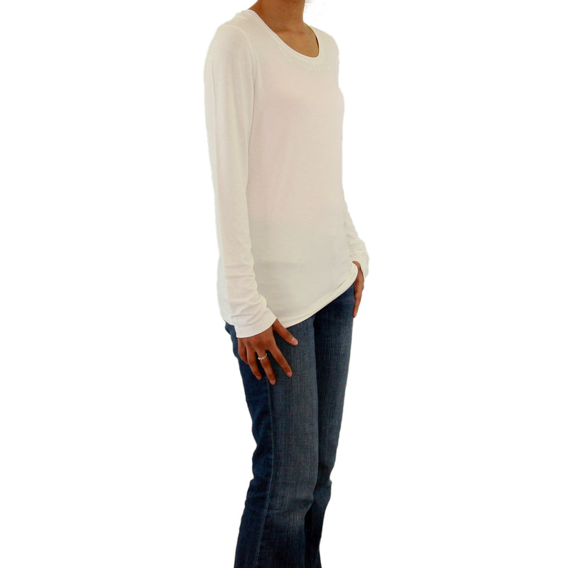 Womens Long Sleeve V-Neck T-Shirt with Embroidery