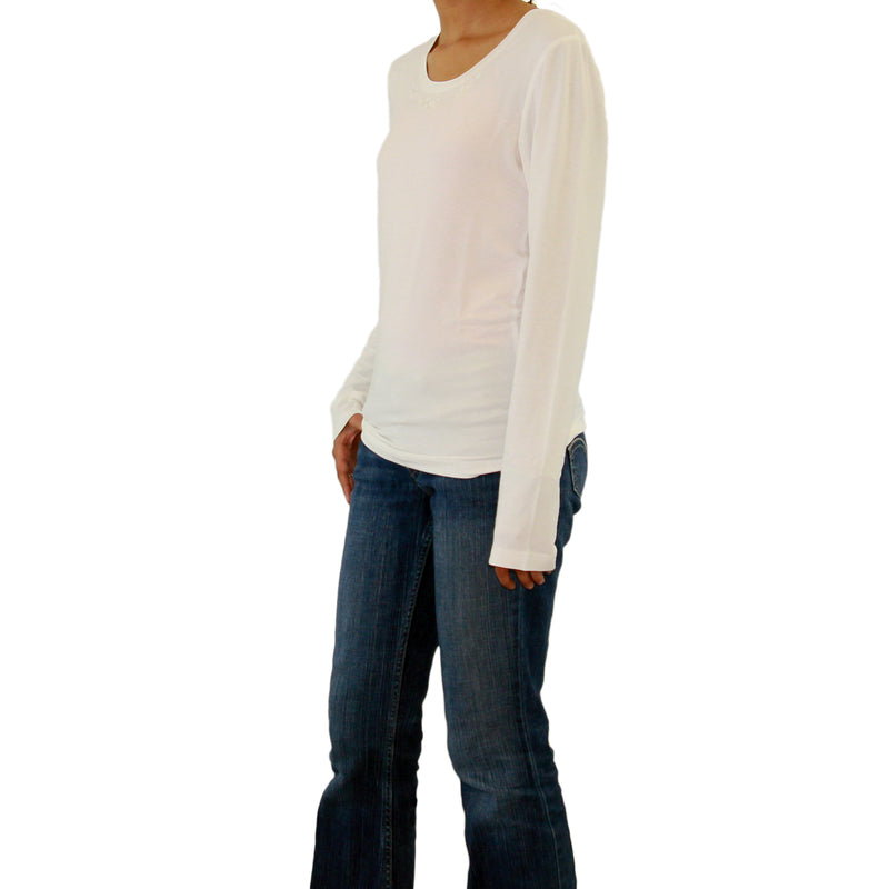 Womens Long Sleeve V-Neck T-Shirt with Embroidery