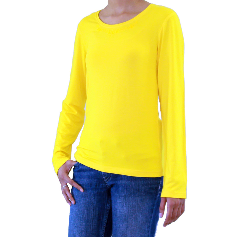 Womens Long Sleeve V-Neck T-Shirt with Embroidery