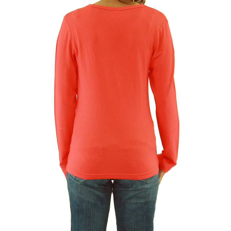 Womens Long Sleeve V-Neck T-Shirt with Embroidery