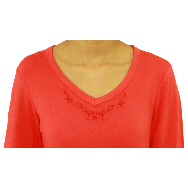 Womens Long Sleeve V-Neck T-Shirt with Embroidery