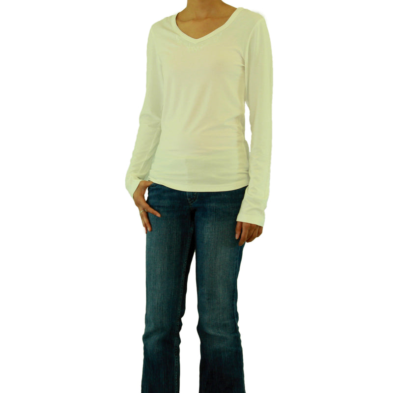 Womens Long Sleeve V-Neck T-Shirt with Embroidery