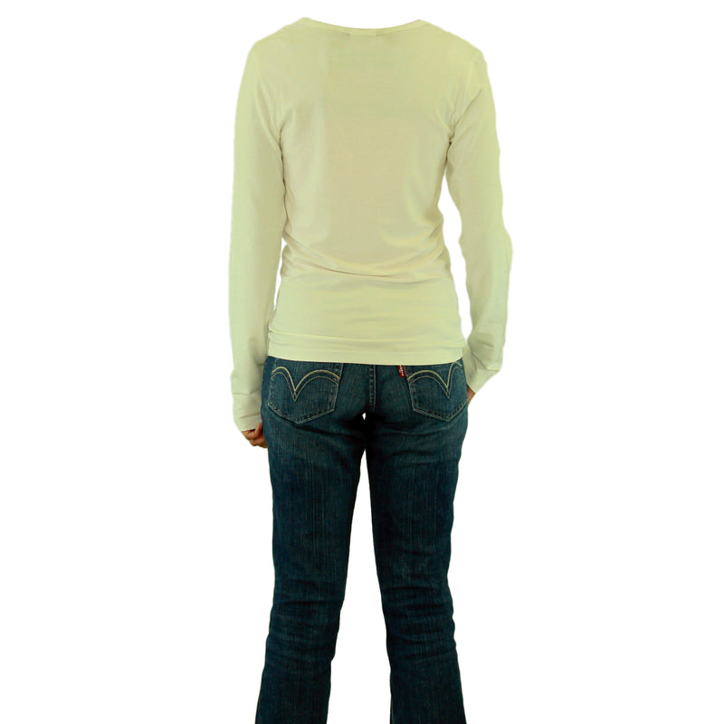 Womens Long Sleeve V-Neck T-Shirt with Embroidery