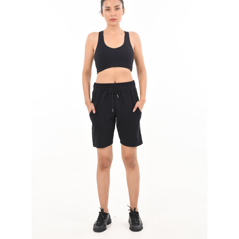 Maks Ladies Drawstring Cotton Lycra Euro Design Barmuda Shorts MaksActivewear Small Black