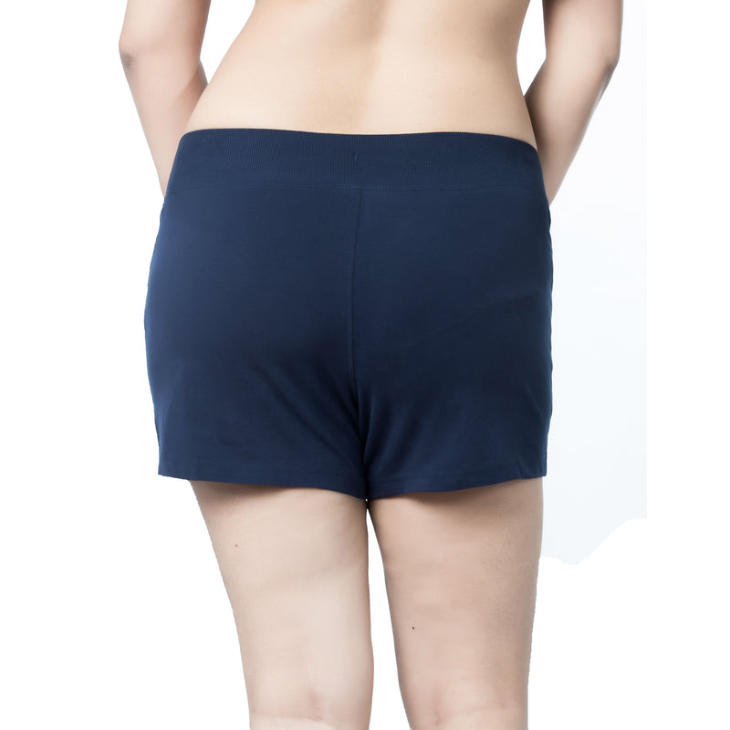 Womens Drawstring Cotton Shorts with Wide Ribbed Waistband