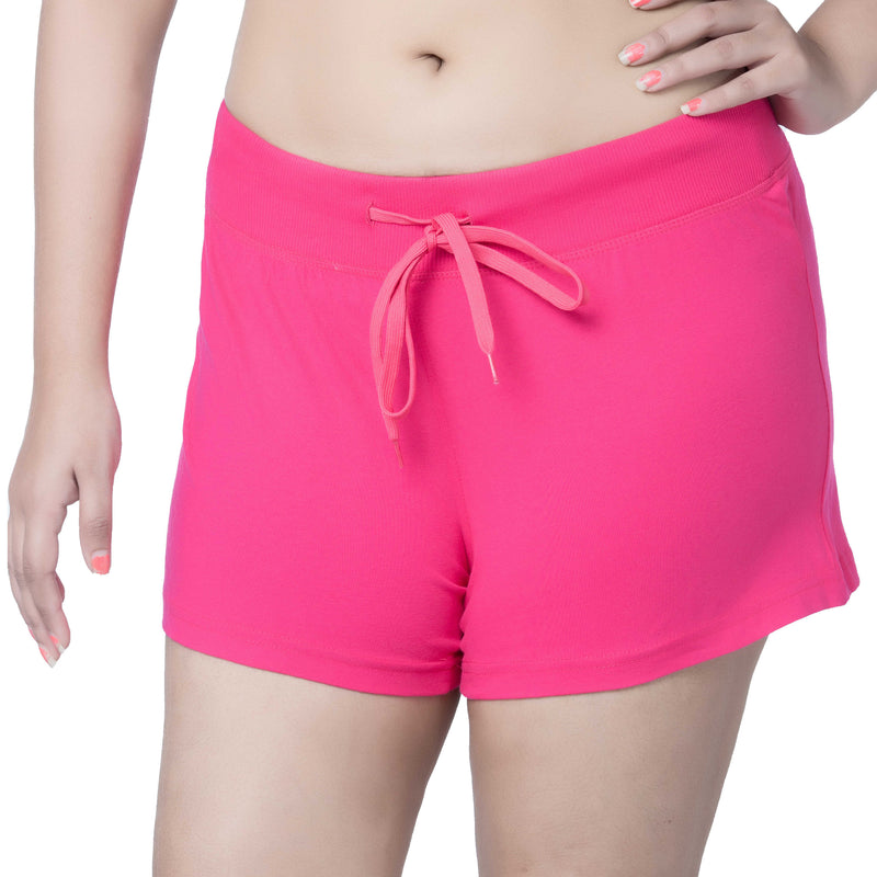 Womens Drawstring Cotton Shorts with Wide Ribbed Waistband