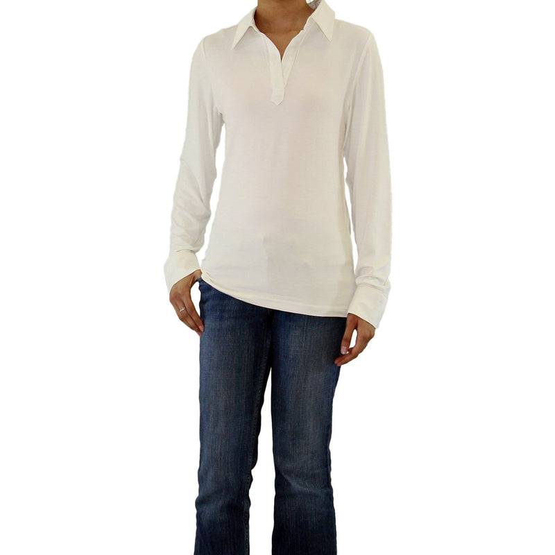 Womens Viscose Long Sleeve Polo Shirt with Satin Collar