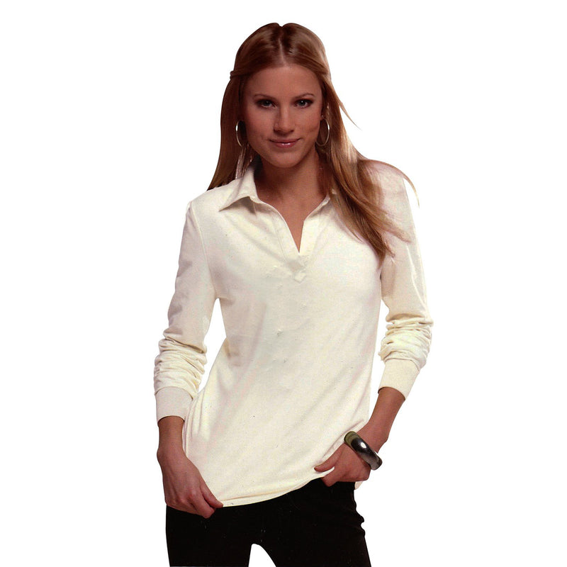 Womens Viscose Long Sleeve Polo Shirt with Satin Collar