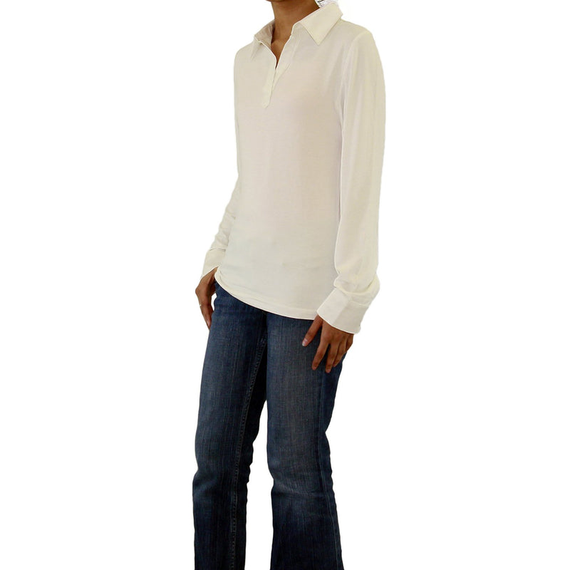 Womens Viscose Long Sleeve Polo Shirt with Satin Collar