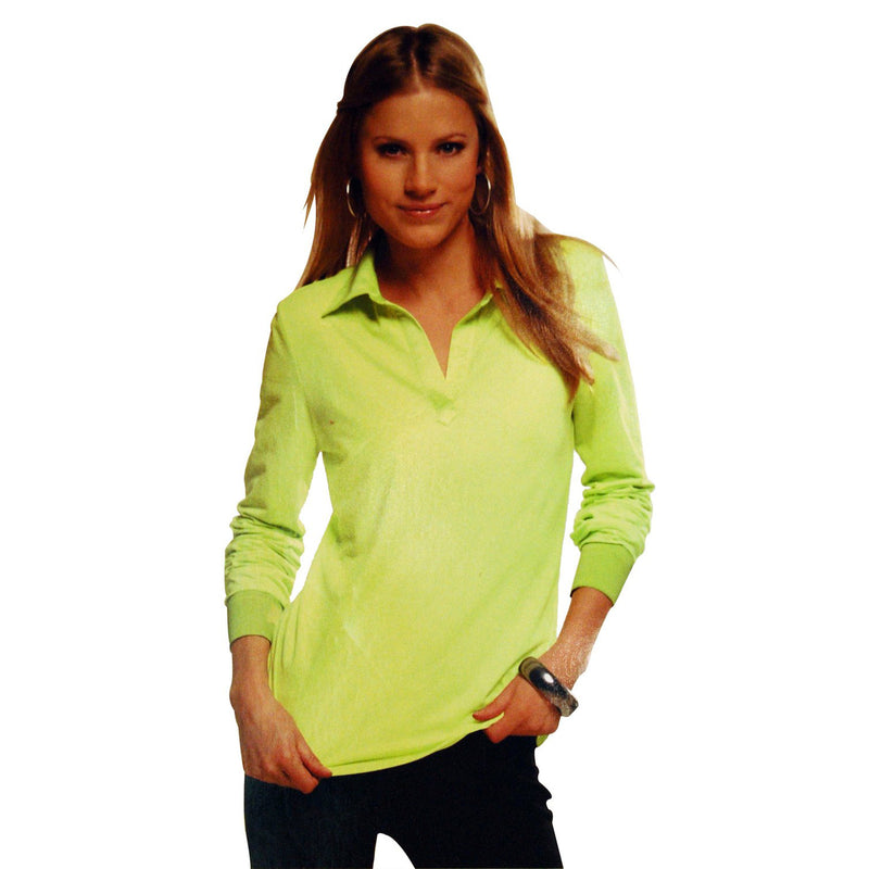 Womens Viscose Long Sleeve Polo Shirt with Satin Collar