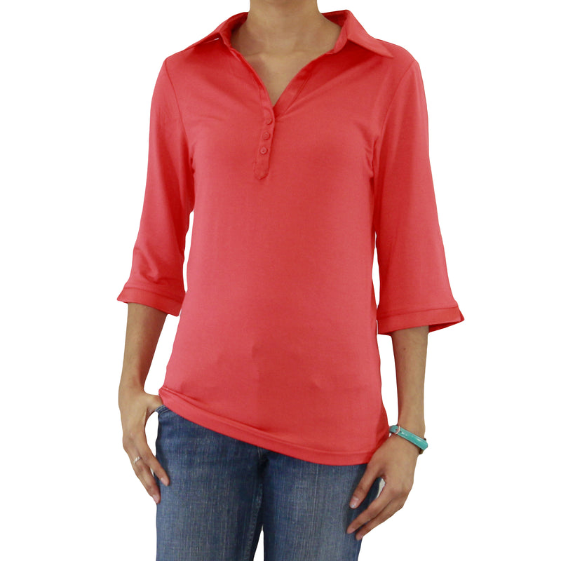 Womens Viscose Long Sleeve Polo Shirt with Satin Collar