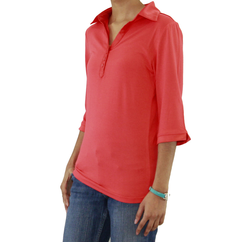 Womens Viscose Long Sleeve Polo Shirt with Satin Collar