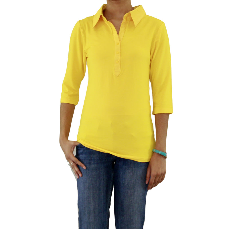 Womens Viscose Long Sleeve Polo Shirt with Satin Collar