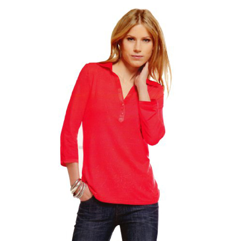 Womens Viscose Long Sleeve Polo Shirt with Satin Collar