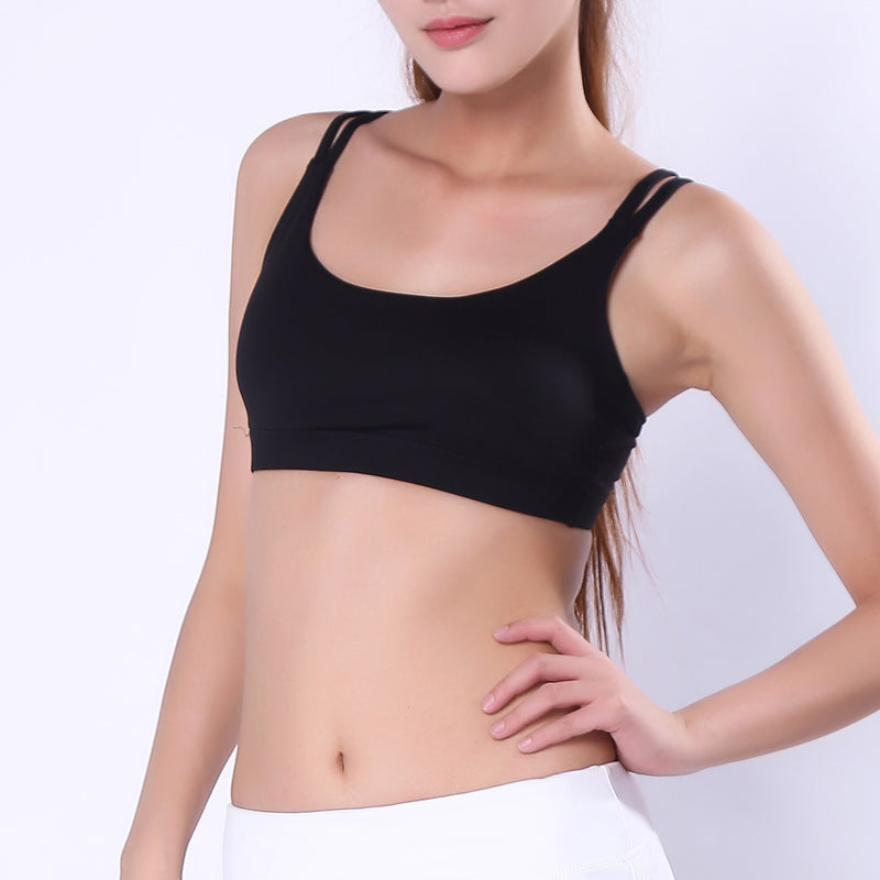 Womens Solid Spaghetti Straps Cotton Racerback Sports Bra