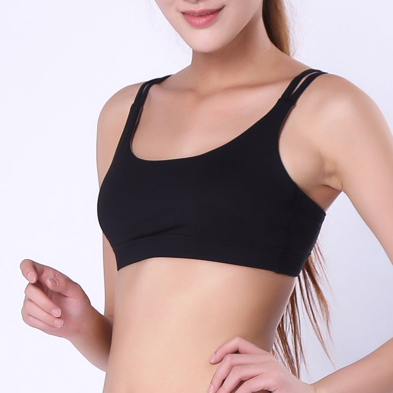 Womens Solid Spaghetti Straps Cotton Racerback Sports Bra
