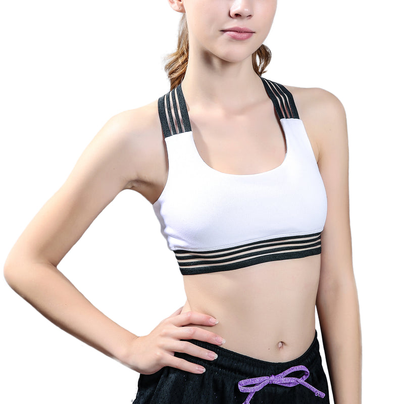 Girls Junior Womens Solid Mesh Yoga Sports Bra