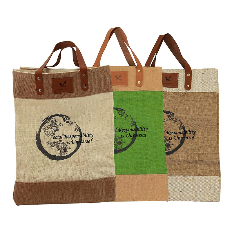 Multi-purpose Heavy Duty Natural Recyclable Leather Handle Grocery Bag