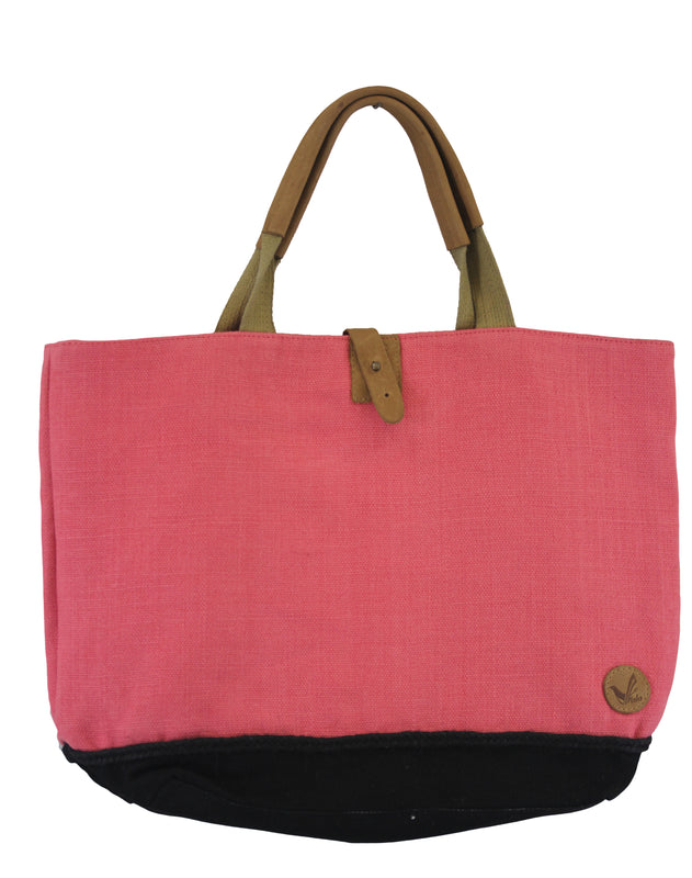 Two-Tone Leather Handles Organic Cotton-Jute Tote Bags with Coin Pouch