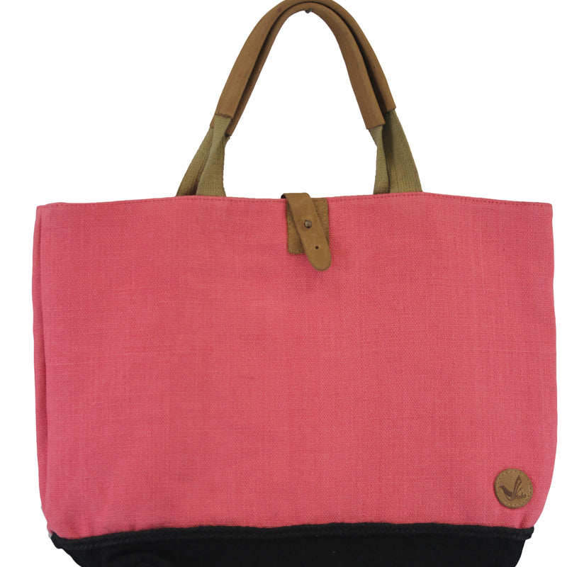 Two-Tone Leather Handles Organic Cotton-Jute Tote Bags with Coin Pouch