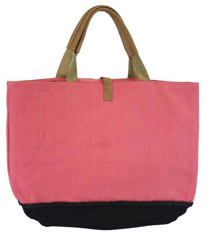 Two-Tone Leather Handles Organic Cotton-Jute Tote Bags with Coin Pouch