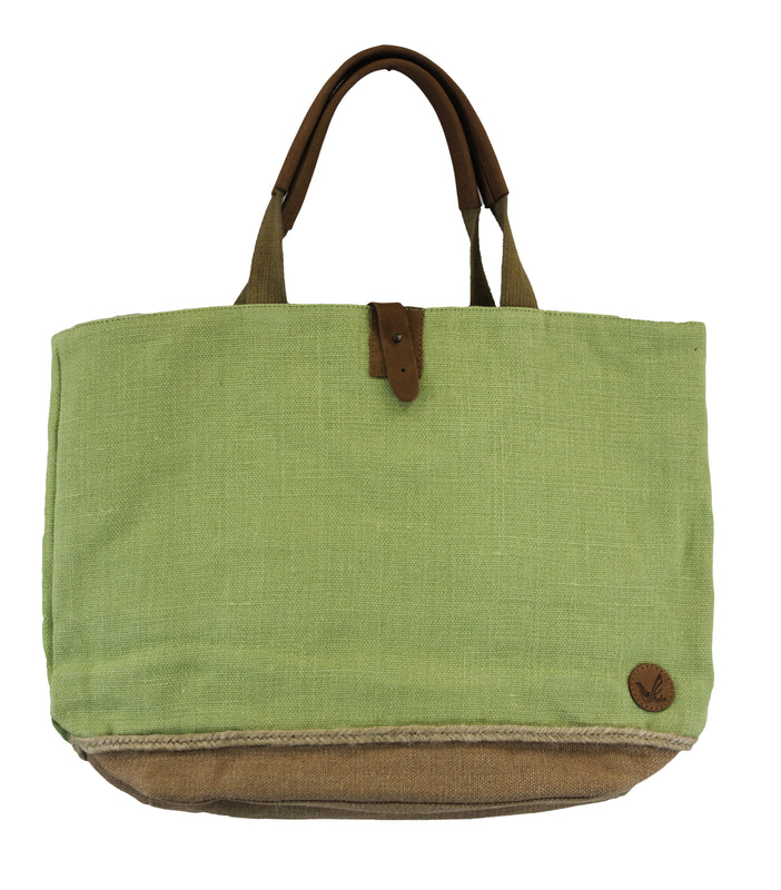 Two-Tone Leather Handles Organic Cotton-Jute Tote Bags with Coin Pouch