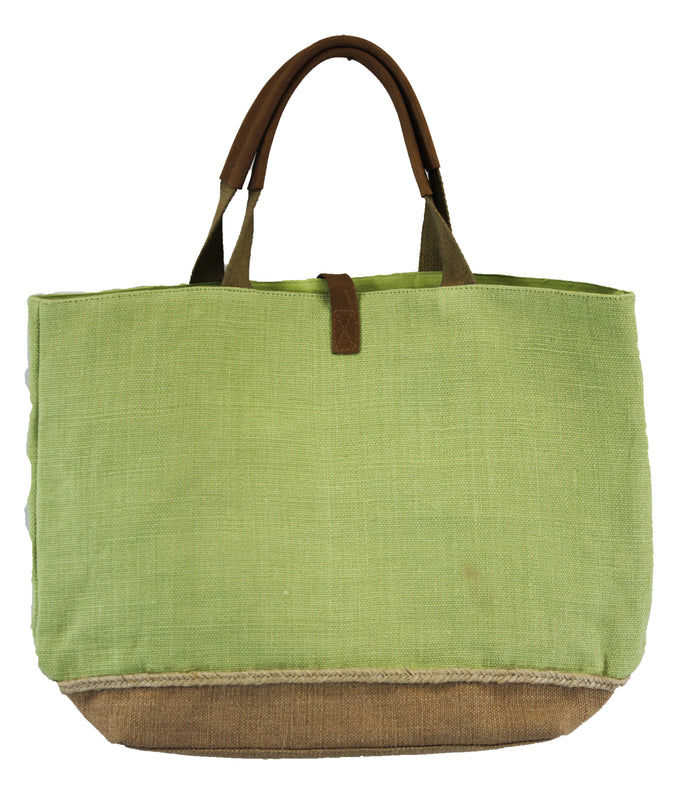 Two-Tone Leather Handles Organic Cotton-Jute Tote Bags with Coin Pouch