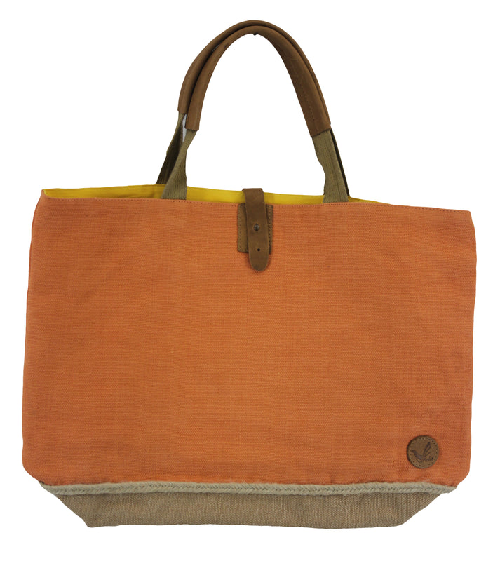 Two-Tone Leather Handles Organic Cotton-Jute Tote Bags with Coin Pouch