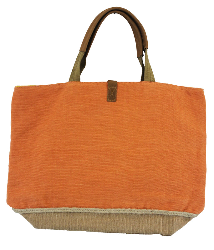 Two-Tone Leather Handles Organic Cotton-Jute Tote Bags with Coin Pouch