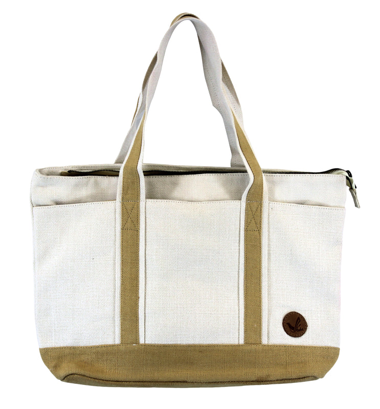 Women Jute Leisure Shoulder Tote Bag Twill-Cotton Lining and Zipper Closure