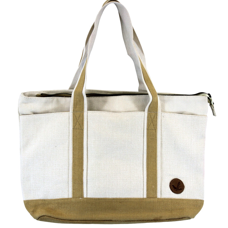 Women Jute Leisure Shoulder Tote Bag Twill-Cotton Lining and Zipper Closure
