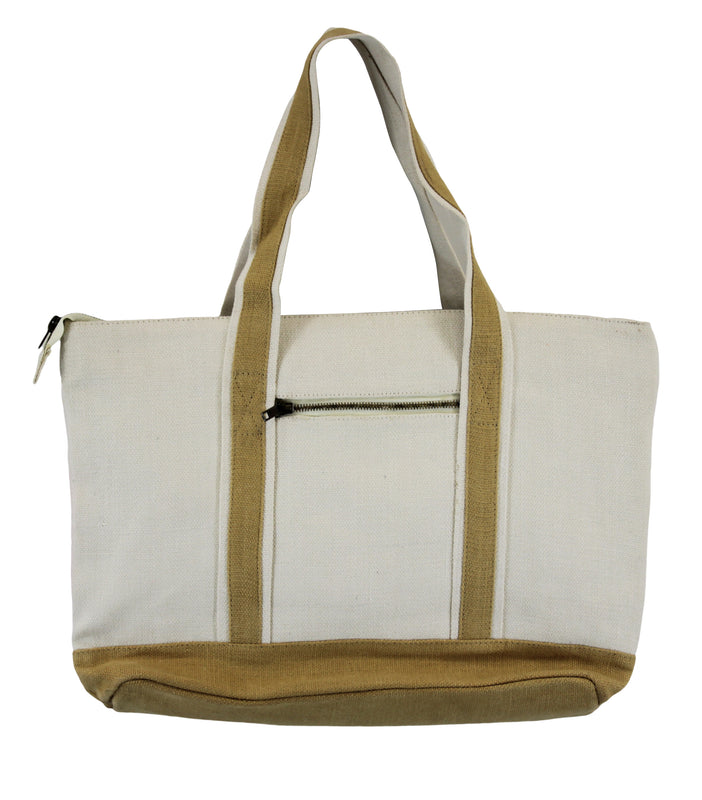 Women Jute Leisure Shoulder Tote Bag Twill-Cotton Lining and Zipper Closure