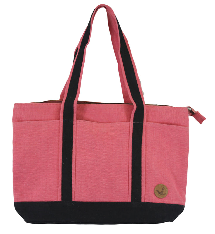 Women Jute Leisure Shoulder Tote Bag Twill-Cotton Lining and Zipper Closure