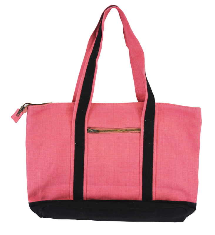 Women Jute Leisure Shoulder Tote Bag Twill-Cotton Lining and Zipper Closure