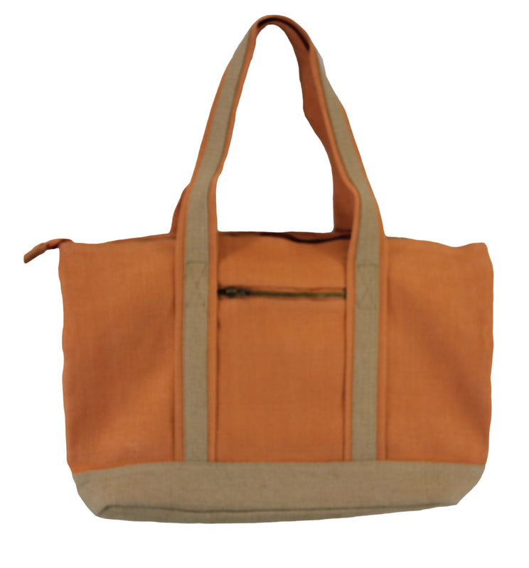 Women Jute Leisure Shoulder Tote Bag Twill-Cotton Lining and Zipper Closure