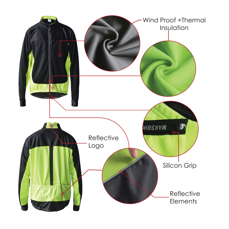 Mens Reflective Waterproof Windproof Long Sleeve Winter Cycling Jacket