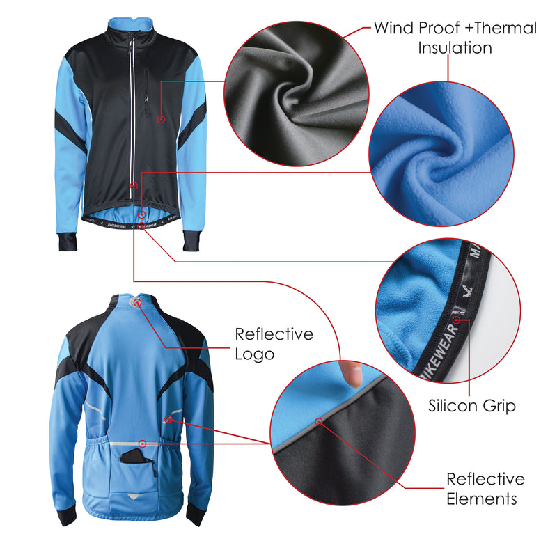 Mens Reflective Waterproof Windproof Long Sleeve Winter Cycling Jacket