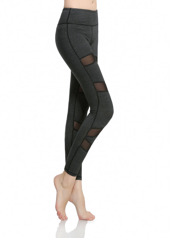 Womens Spliced Mesh Inserts Tights Fitness Yoga Pants